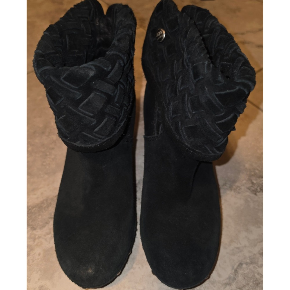 UGG Australia Lynnea Arroyo Suede Clog Boots Woven Cuff Studded Wood Block Heel